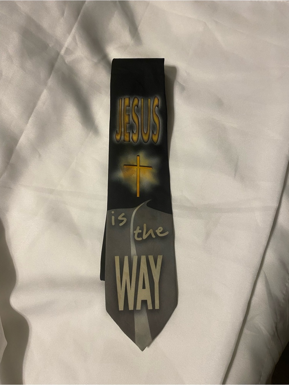 Faith-Themed Men's Tie in Black and Gray with Gold Accent